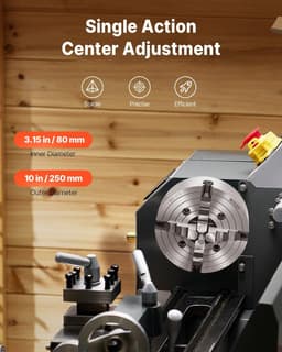 image-VEVOR 4-Jaw Lathe Chuck, 10 in (250 mm), Lathe Chuck, 0.6-9.84 in (15-250 mm) Clamping Range with T-key Fixing Screws Reversible Jaws, HT300 Cast Iron Material, Internal External for Wood Metal Lathe