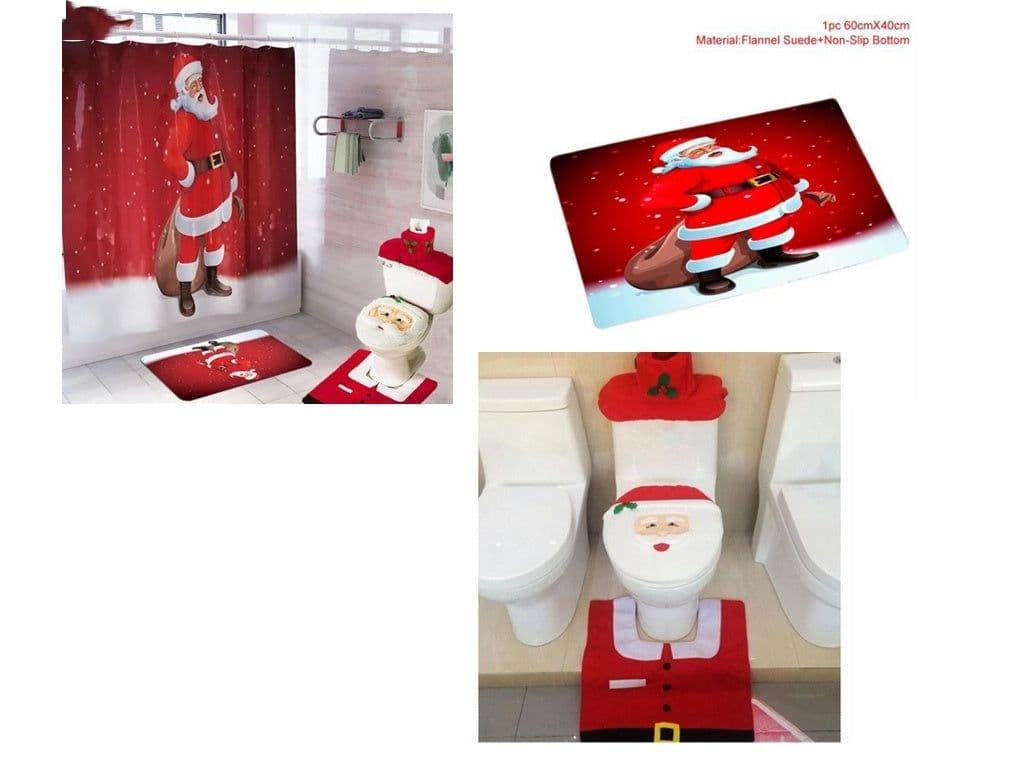 image-Merry Christmas Bathroom Curtain Santa Claus Toilet Seat Christmas Decorations