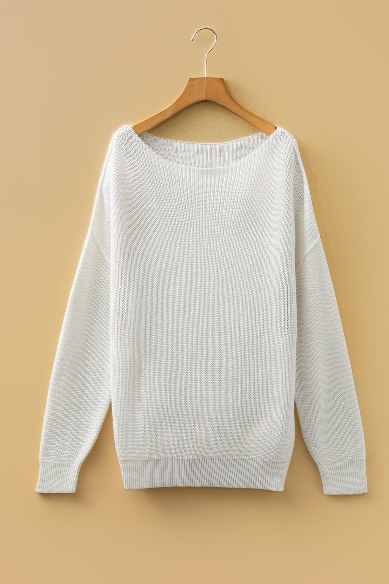 image-White Asymmetric Neck Drop Shoulder Baggy Sweater