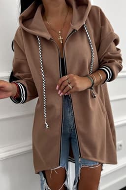 image-Racing Red Contrast Cuff Drop Shoulder Zip Hoodie