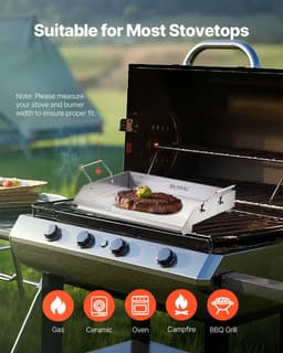 image-VEVOR Stainless Steel Griddle, 18x16 inch Universal Flat Top Rectangular Plate, Gas Grill Griddle for BBQ Grill, Teppanyaki, Portable Family Cookware with Handle, for Camping Tailgating Party