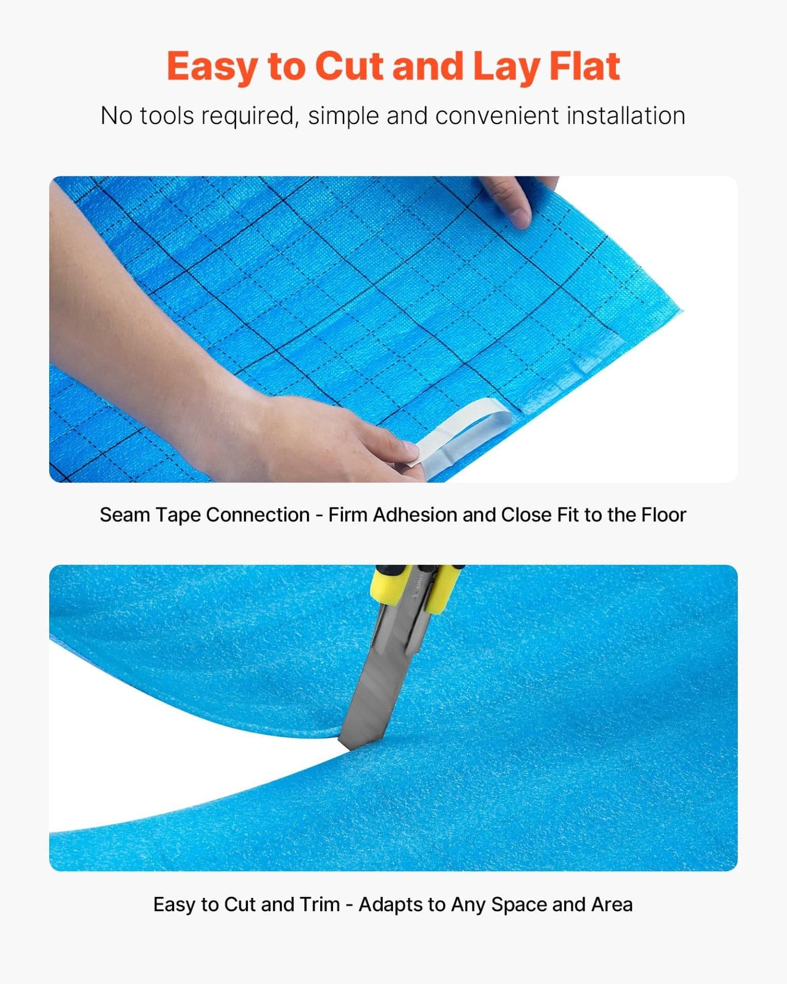 image-VEVOR Floor Underlayment 200 sq. ft/Roll, 3-in-1 3 mm Thick Flooring Padding with Tape & Vapor Barrier, Heavy Duty EPE Foam with Blue PE, Soundproofing and Noise Reduction,for Laminate Wood Floors