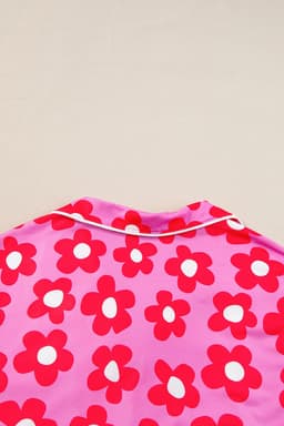 image-Green Flower Print Short Sleeve Pajamas Set