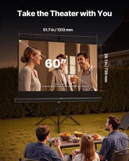 image-VEVOR Projector Screen with Stand, 60 Inch 160° Wide Angle Indoor Outdoor Projection Screen, 16:9 4K HD Wrinkleless Portable Tripod Screens with Carry Bag, for Movie Home Theater Office Presentation