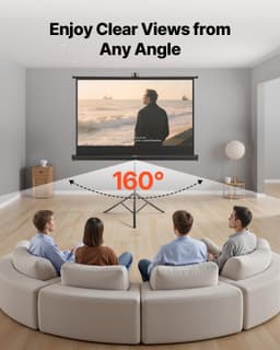 image-VEVOR Projector Screen with Stand, 60 Inch 160° Wide Angle Indoor Outdoor Projection Screen, 16:9 4K HD Wrinkleless Portable Tripod Screens with Carry Bag, for Movie Home Theater Office Presentation