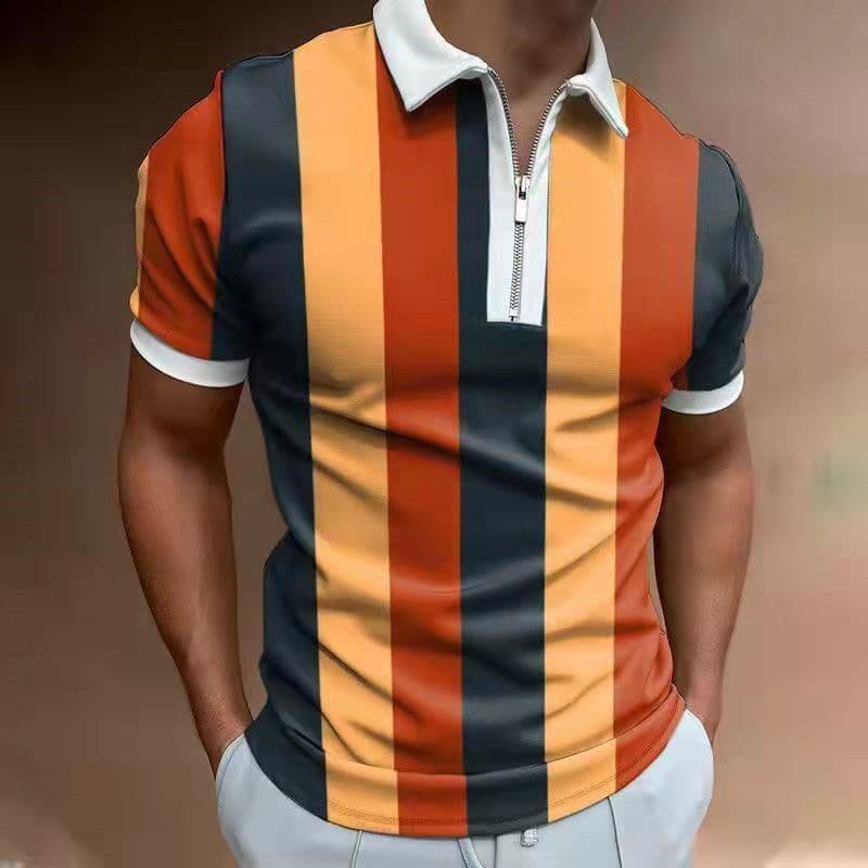 image-Men's POLO Shirt Striped Printed Short Sleeve T-Shirt Lapel Shirt