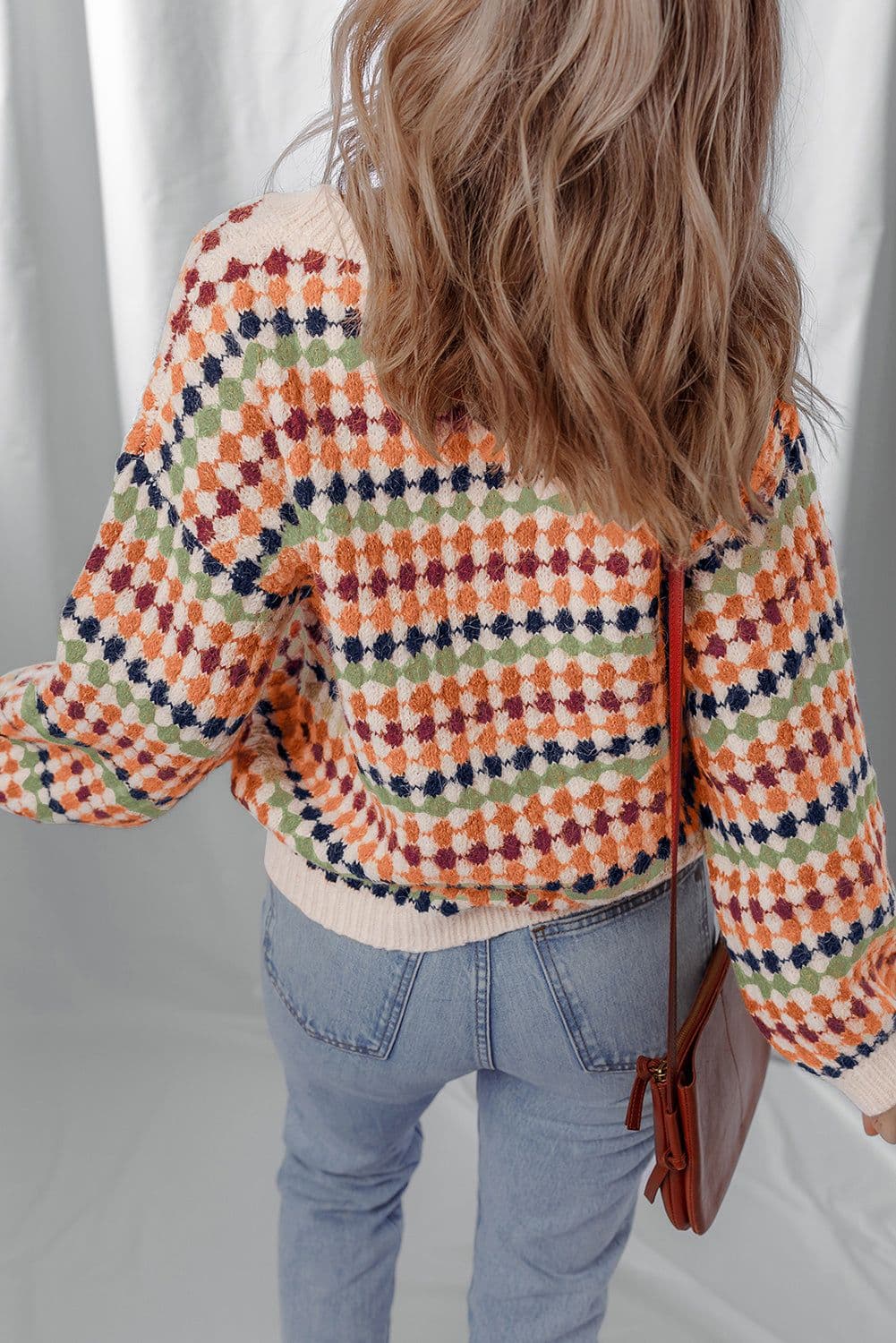 image-Multicolour Dotty Striped Knit Drop Shoulder Sweater