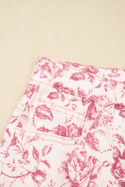 image-Pink Vintage Floral Print Denim Shift Pants