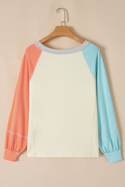 image-Yellow Colorblock Patchwork Long Sleeve Crew Top