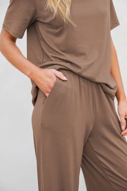 image-Solid Color T-Shirt & Wide Leg Pants Set - 2pcs - Comfortable Fabric