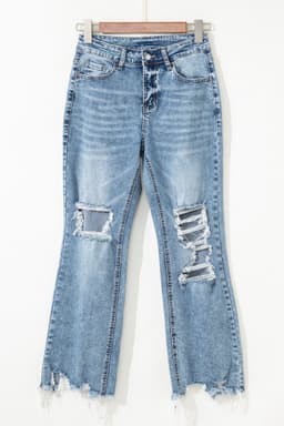 image-Myosotis Ripped Knee Fit Flare Jeans - Raw Hem