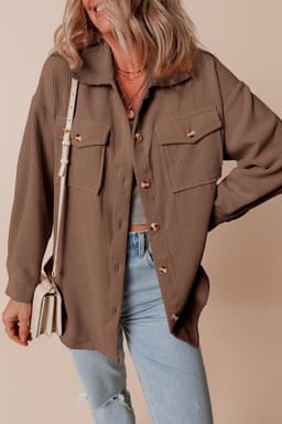 image-Chestnut Corduroy Flap Pocket Button Up Shacket