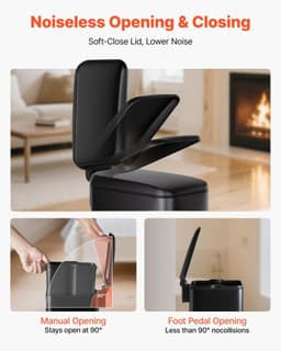 image-VEVOR Slim Bathroom Trash Can, 11.4 x 5.71 x 10.7 Inch Small Bedroom Trashcan with Step Pedal & Soft Close Lid, 6L Steel Garbage Can with Detachable Inner Bin, for Kitchen, Home, Dorm, Office, Black