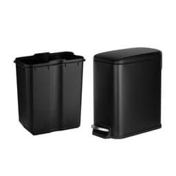 image-VEVOR Slim Bathroom Trash Can, 11.4 x 5.71 x 10.7 Inch Small Bedroom Trashcan with Step Pedal & Soft Close Lid, 6L Steel Garbage Can with Detachable Inner Bin, for Kitchen, Home, Dorm, Office, Black