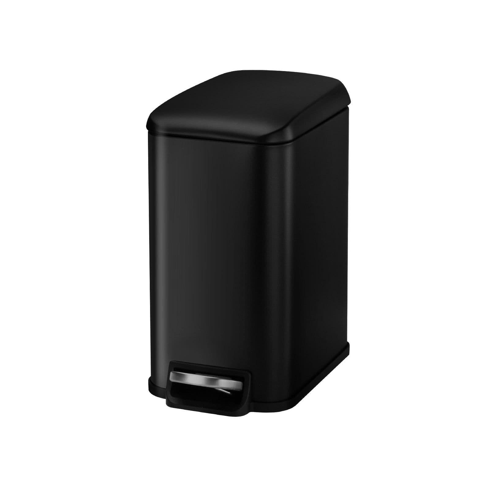 image-VEVOR Slim Bathroom Trash Can, 11.4 x 5.71 x 10.7 Inch Small Bedroom Trashcan with Step Pedal & Soft Close Lid, 6L Steel Garbage Can with Detachable Inner Bin, for Kitchen, Home, Dorm, Office, Black