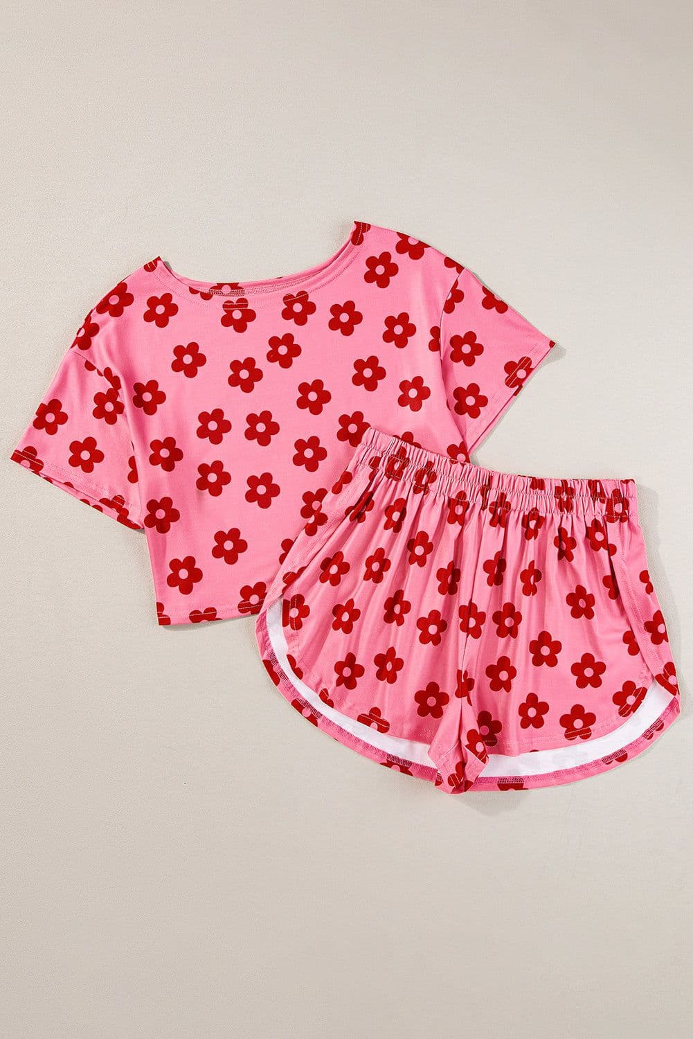 image-Rose Floral Print Crop Tee and Shorts Lounge Set