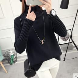 image-Gray Two Lapels Raglan Sleeve Cotton Sweater Women