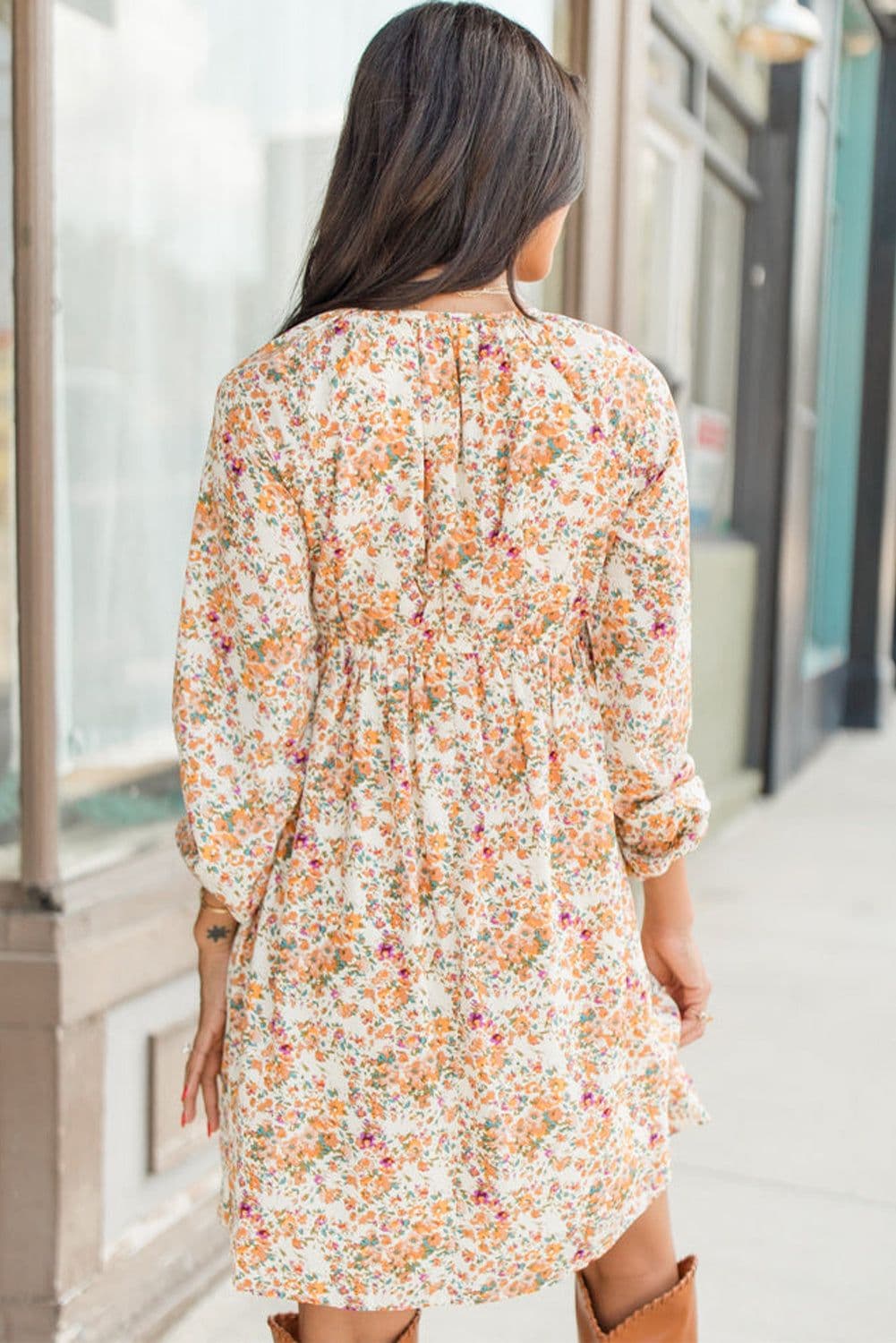 image-Yellow Floral Ruffled Empire Waist Mini Dress - Boho Style