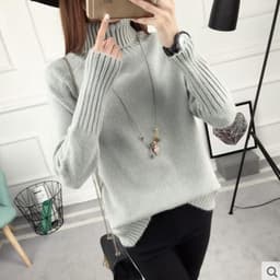 image-Gray Two Lapels Raglan Sleeve Cotton Sweater Women