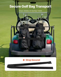 image-VEVOR Golf Cart Bag Holder, 53.9 x 7.7 x 2.4 Inch, Compatible with Most 2+2 Golf Cart Rear Seat with 1.2-Inch Square Tubes, Adjustable Rear Seat Carts Club Holder with Strap, No Drilling Required