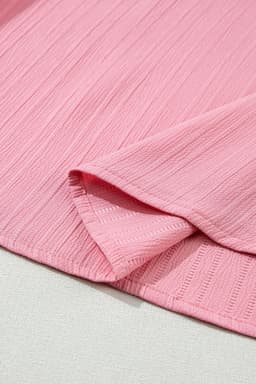 image-Peach Blossom Ruffled Half Sleeve V Neck Textured Top