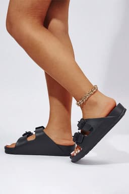 image-Black EVA Slippers with Double-Buckle Adjustable Fit