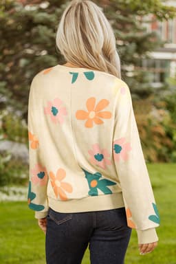 image-Khaki Mineral Washed French Terry Flower Print Sweatshirt