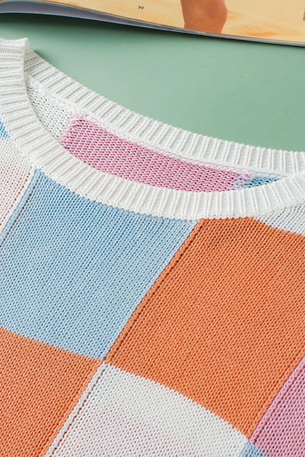 image-Grapefruit Orange Color Block Cap Sleeve Sweater
