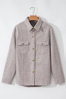 image-Light Grey Shacket - Turn Down Collar Flap Pockets
