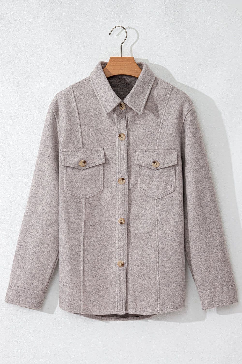 image-Light Grey Shacket - Turn Down Collar Flap Pockets