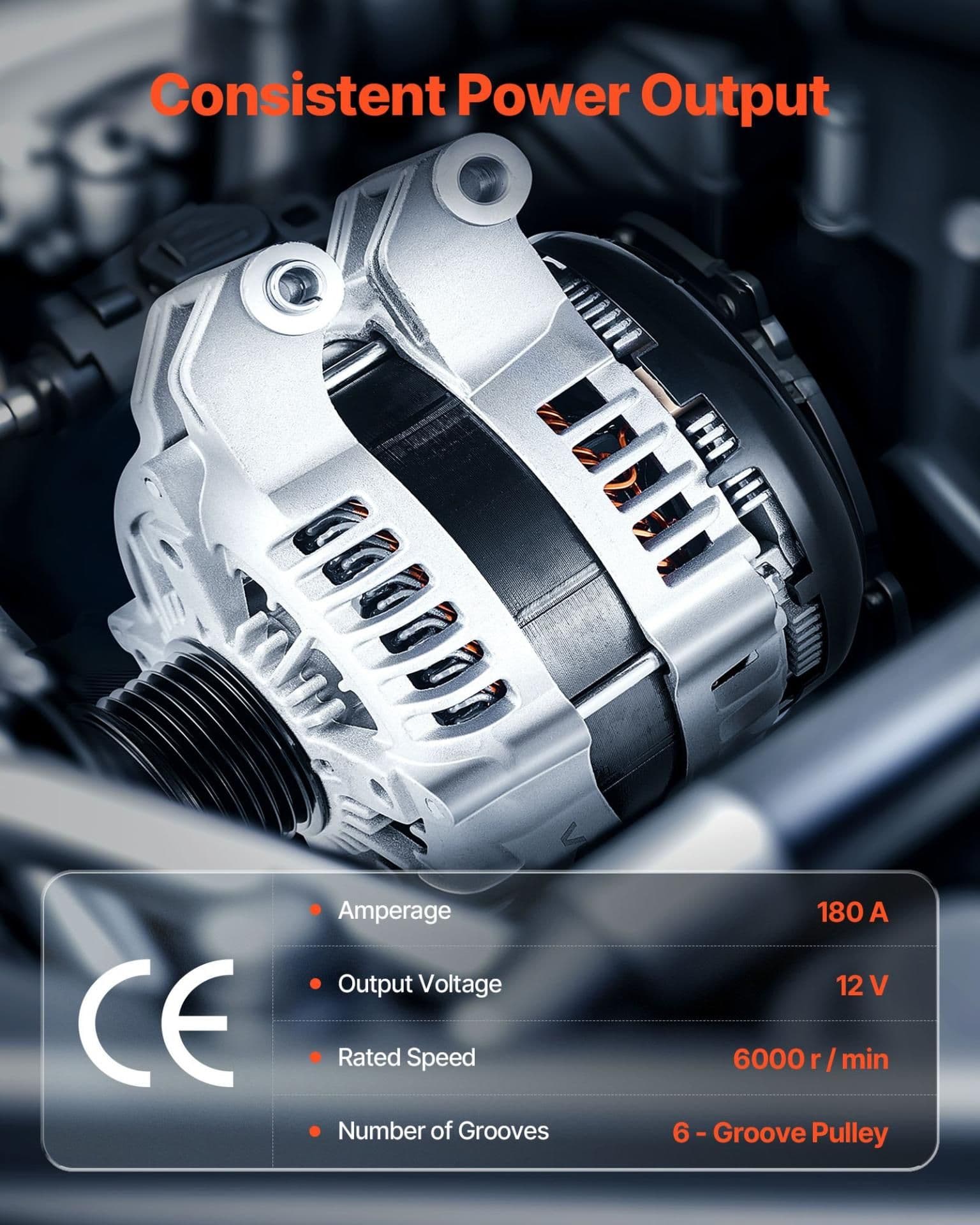 image-VEVOR Car Alternator 11598, Fit for Dodge Challenger V6 3.6L 2015-2021, Charger 2011-2021, Durango 2011-2020, Jeep Grand Cherokee 11-20, Ram 1500 13-15, Automotive Replacement Alternator 4210007040