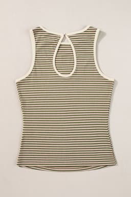 image-White Striped Print Ribbed Knit Sleeveless Top