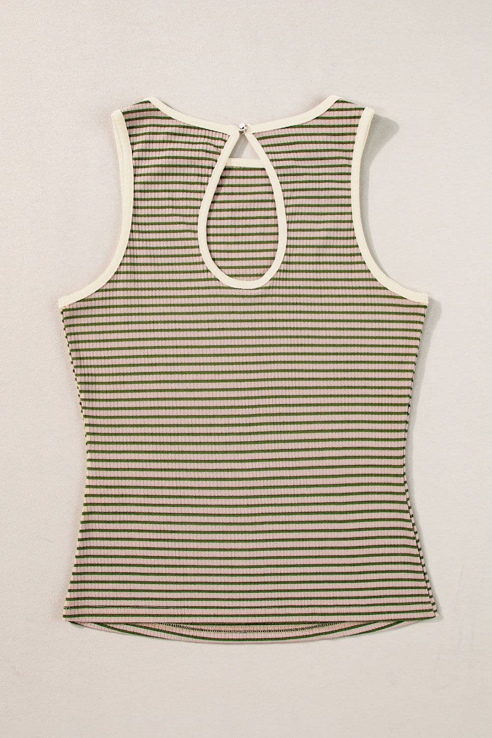 image-White Striped Print Ribbed Knit Sleeveless Top