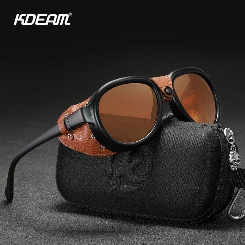 image-KDEAM Luxury Steampunk Pilot Sunglasses Men and Women Soft Leather Shield Glasses UV400 Protection KD2095