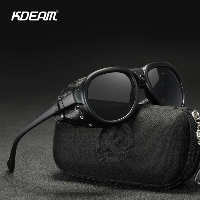 image-KDEAM Luxury Steampunk Pilot Sunglasses Men and Women Soft Leather Shield Glasses UV400 Protection KD2095