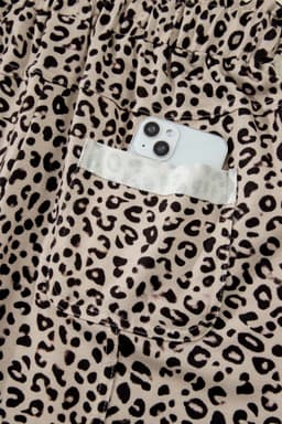 image-Khaki Animal Print Wide Leg Terry Knit Pants
