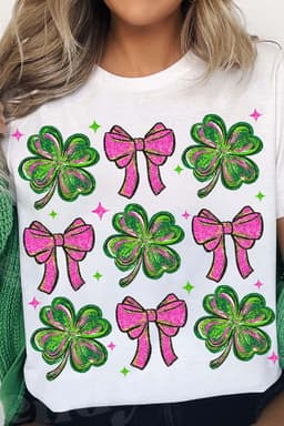 image-White St Patrick Shamrock Bowknot Crewneck Tee