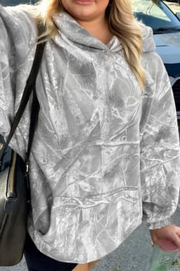 image-Gray Plus Size Camouflage Woodland Print Oversized Sporty Hoodie