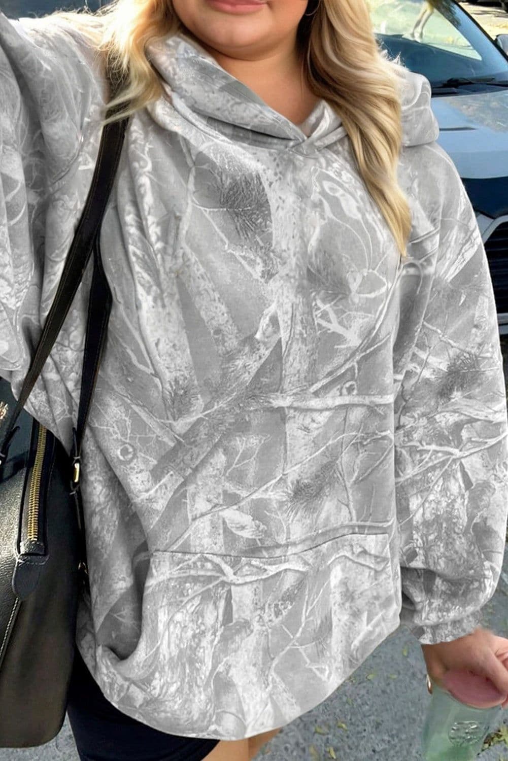 image-Gray Plus Size Camouflage Woodland Print Oversized Sporty Hoodie