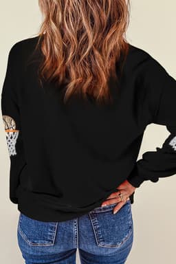 image-Game Day Crew Neck Basketball Patch Graphic Sweatshirt - Black (60 characters)