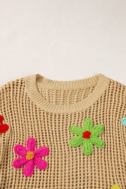 image-White Crochet Flower Hollow-out Sweater T-Shirt