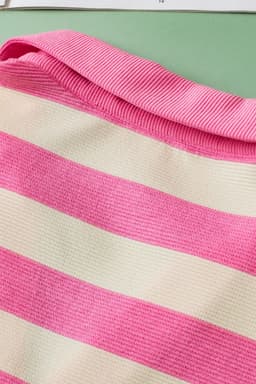 image-Pink Stripe V-Neck Collared Cap Sleeve Top