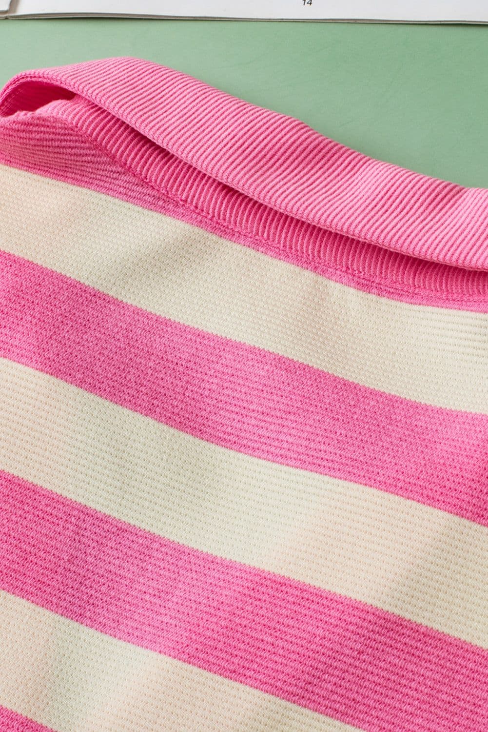image-Pink Stripe V-Neck Collared Cap Sleeve Top