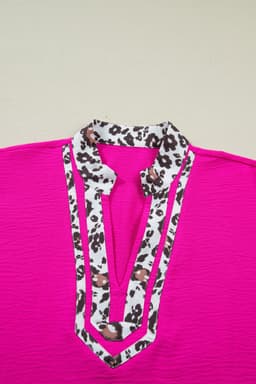 image-Black Dolman Half Sleeve Leopard Patchwork V Neck Blouse