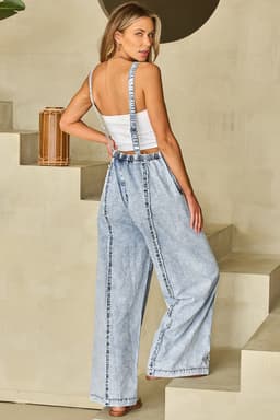 image-Beau Blue Light Wash Frayed Wide Leg Denim Overall