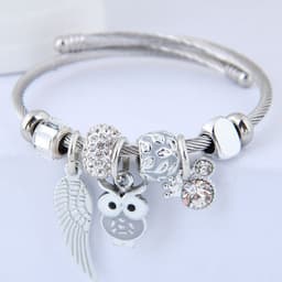 image-DIY Beaded Owl Angel Wings Pendant Stainless Steel Bracelet