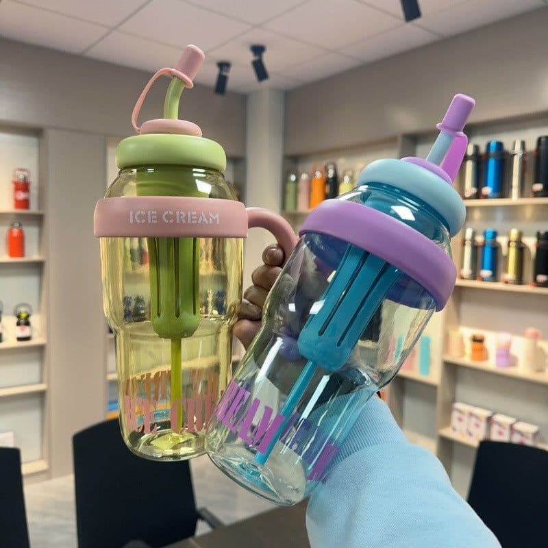 image-Plastic Water Bottle With Straw Cartoon Cup Drinking Cup Portable Water Bottle 1200ml Kitchen Gadgets