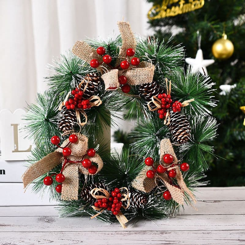image-Handmade Simulation Of Christmas Wreath Hanging On The Door