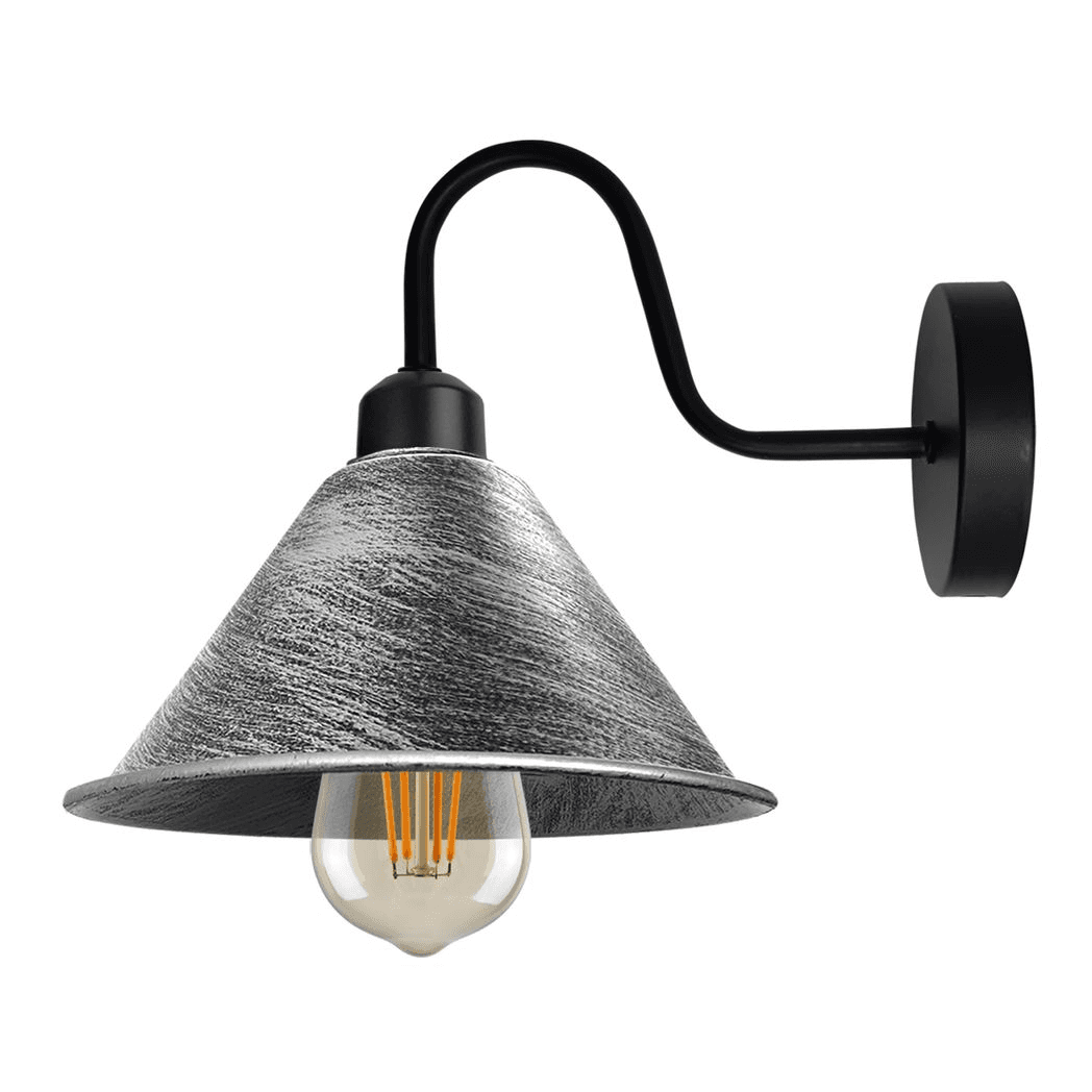 image-Brushed Silver Vintage Wall Light Fixture Black Wall Sconce E27 Socket Screw Wall Mounted Swan Neck Cone Shape Shade