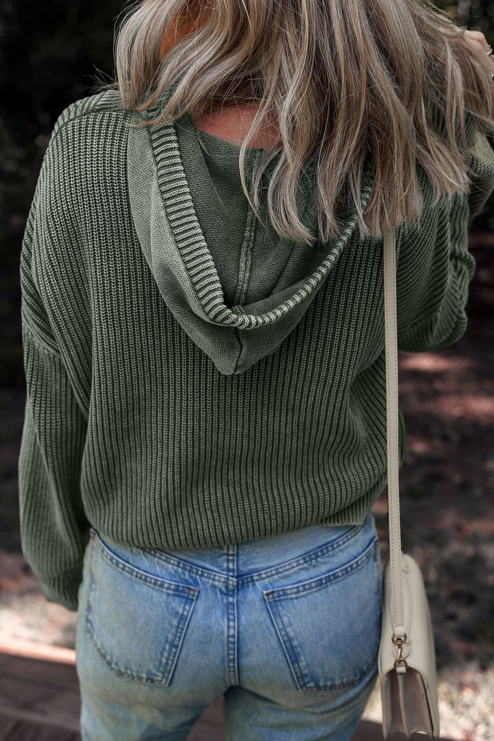 image-Mist Green Mineral Wash Hooded Sweater Ribbed